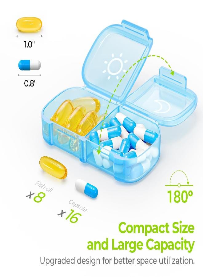 AUV0N AUVON XL Weekly Pill Organizer 2 Times a Day, Pill Box 7 Day with One-Side Large Openings for Easy to Use, Blue AM PM Pill Case for Medication, Vitamins, Fish Oils, Supplements - Image 2